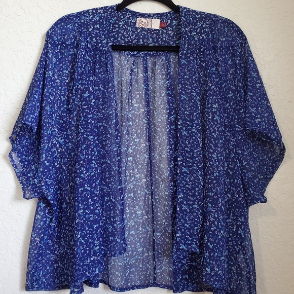 SO HERITAGE BLUE FLORAL KIMONO/coverup SIZE M - Picture 1 of 8